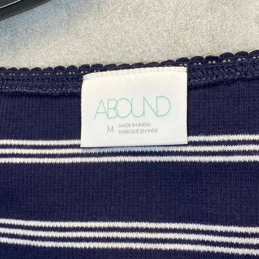 ABOUND Women's Navy Nantucket Stripe V-Neck Long Sleeve Lettuce Hem Top SZ M