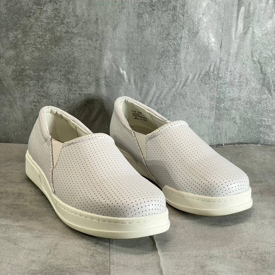 BELLA-VITA Women's Extra Wide White Leather Perforated Maribel Slip-On Sneakers