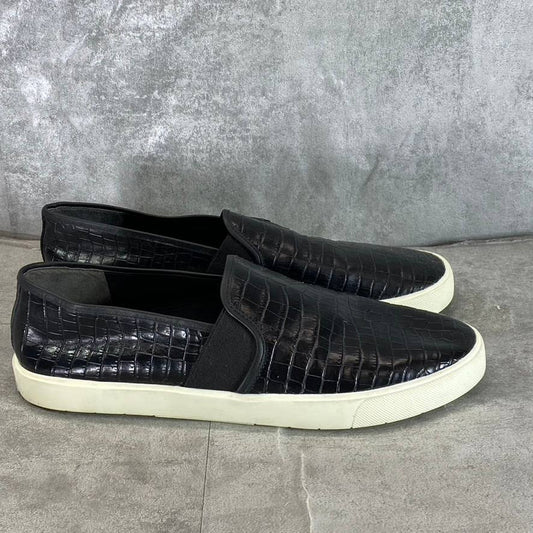 VINCE. Women's Black Leather Blair Croc-Embossed Slip-On Sneakers SZ 9.5