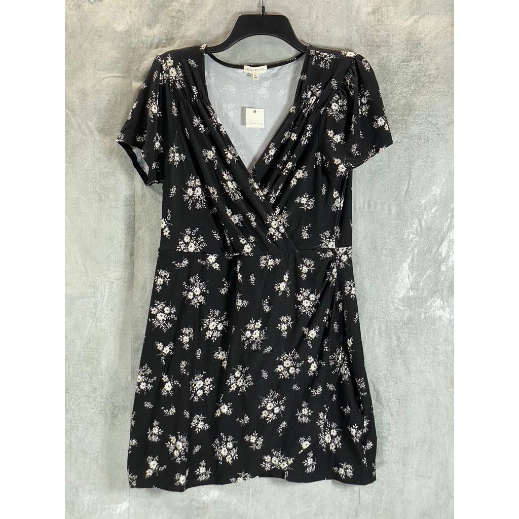 ULTRA FLIRT Juniors' Black Floral-Print V-Neck Faux-Wrap Bodycon Mini Dress SZXL