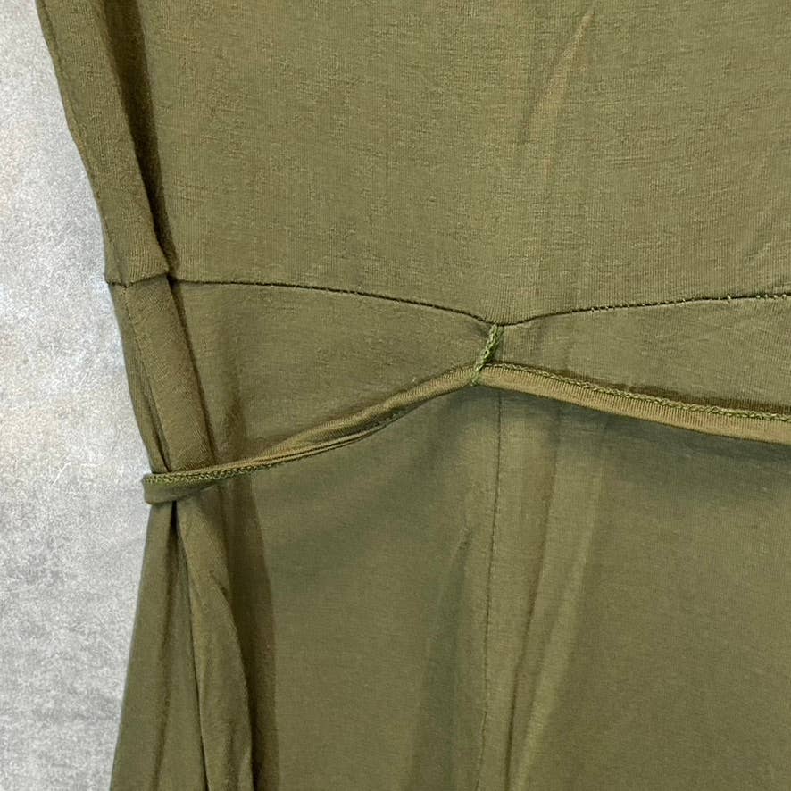 RDI Women's Olive Mock Neck Puff Short Sleeve Tie Waist Fit & Flare Mini Dress SZ S