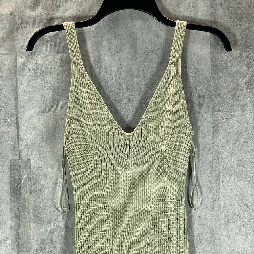 GUESS Women's Light Matcha V-Neck Ribbed Engineered Bodycon Midi Dress SZ S