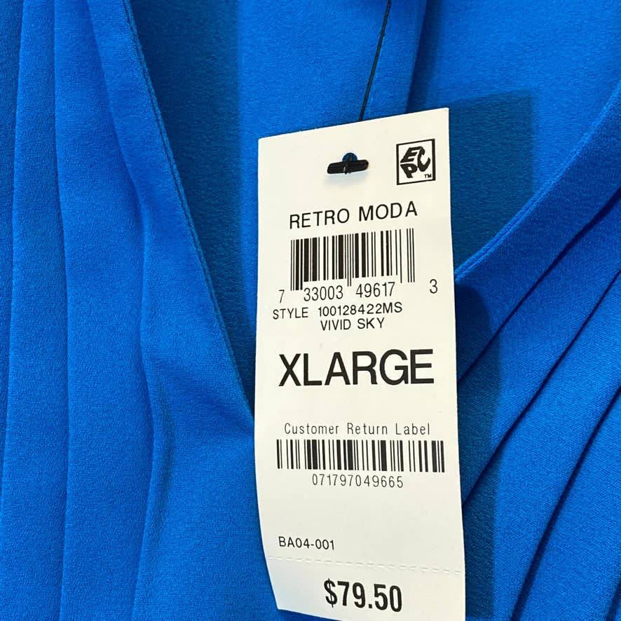 ALFANI Women's Vivid Sky Ruffled Mandarin Collar V-Neck Pleated Long Sleeve Top SZ XL