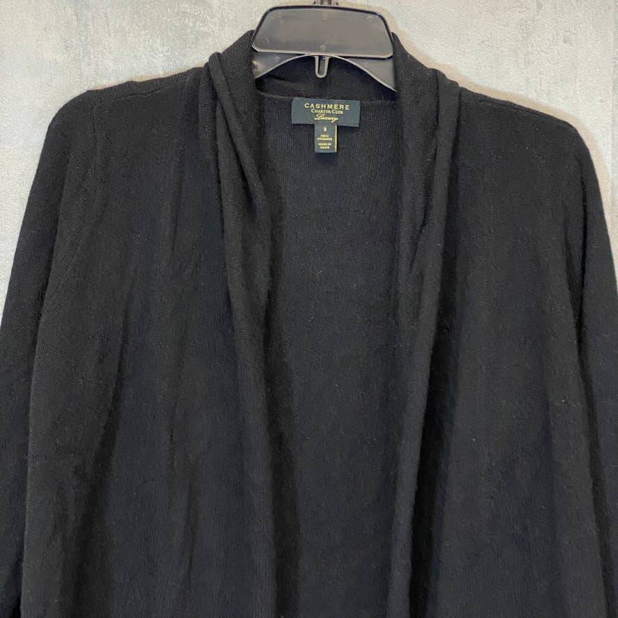 CHARTER CLUB Women's Black Open-Front Relaxed-Fit Cashmere Cardigan SZ S