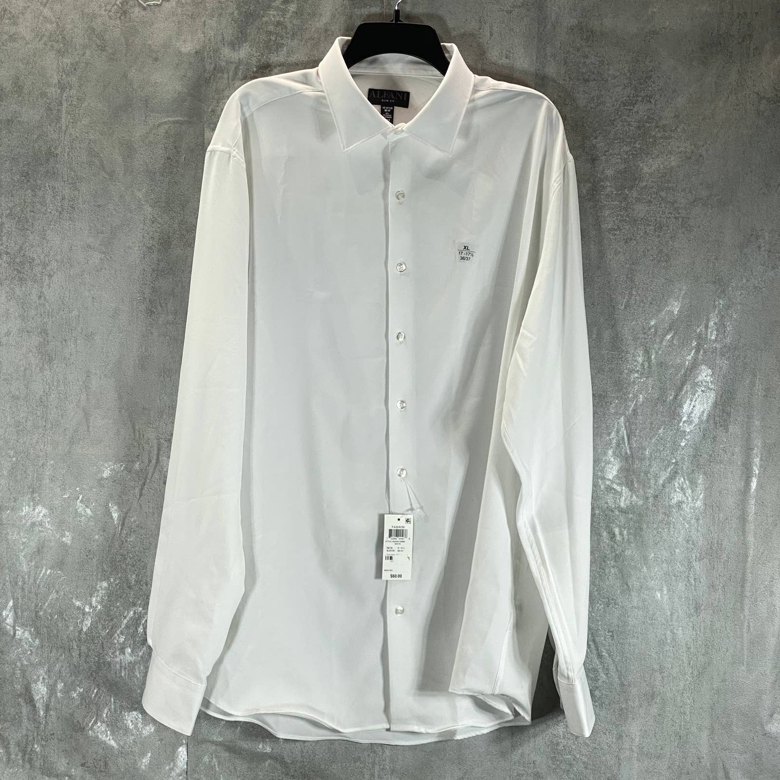 ALFANI Men's White Slim-Fit 4-Way Stretch Solid Dress Shirt SZ XL(17/17.5 36-37)