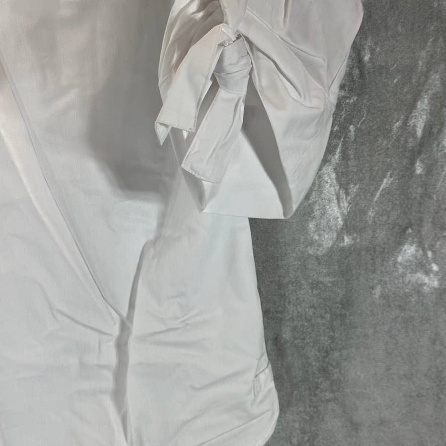 CALVIN KLEIN Women's Soft White V-Neck Tie Elbow Sleeve Top SZ S
