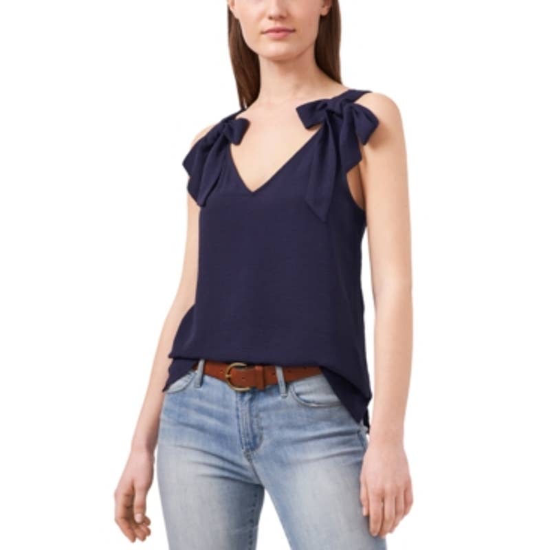 RILEY & RAE Women's Preppy Navy V-Neck Lily Tie-Shoulder Tank Top SZ L