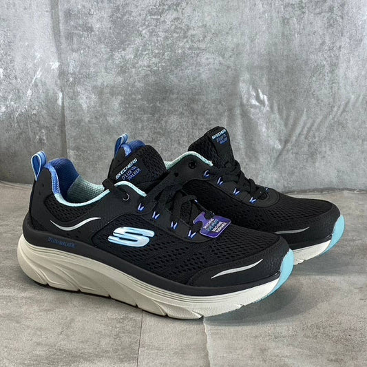 SKECHERS Women's Black/Light Blue D'Lux Walker-Infinite Motion Sneakers SZ 8.5