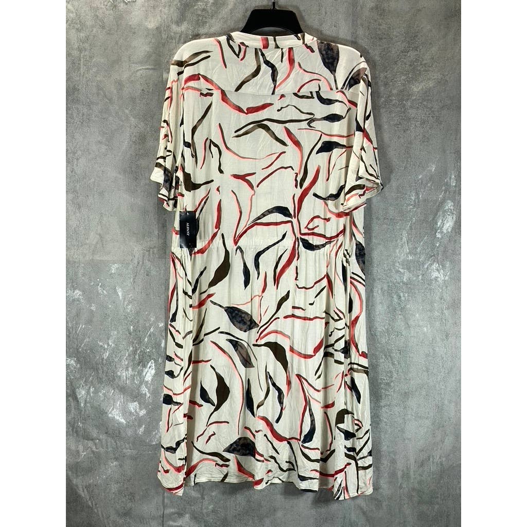 ALFANI Women's Soft Lineation Printed Bungee-Detail Elbow-Sleeve Mini Dress SZ L