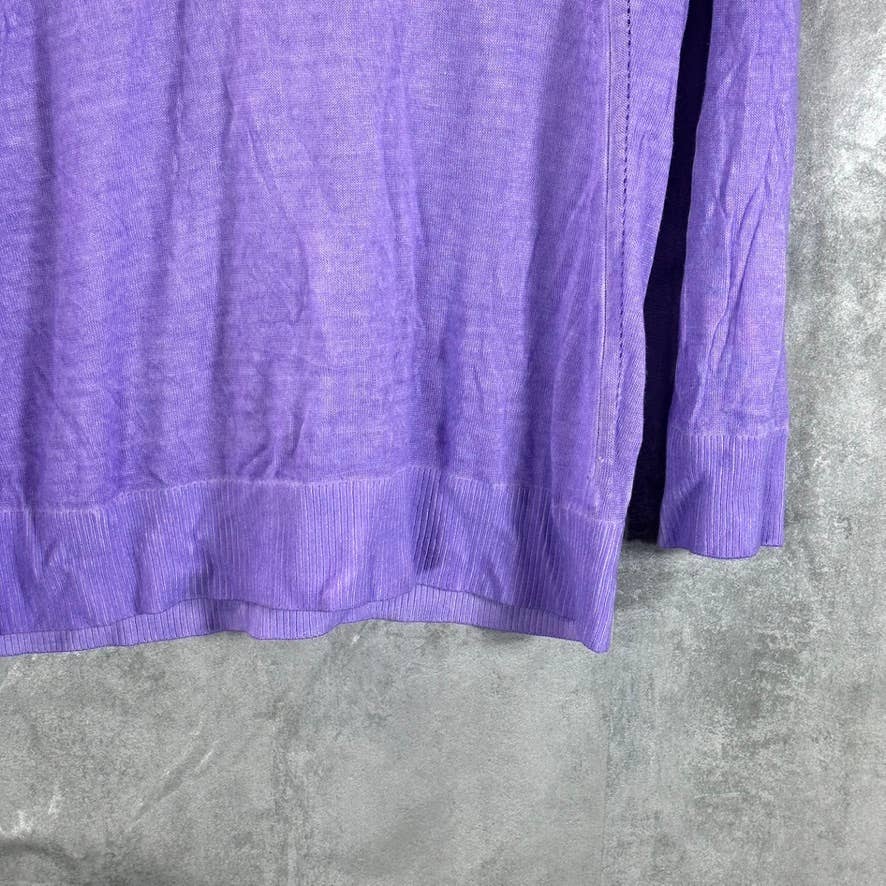 GUESS Women's Lilac Forever Sandra V-Neck Drop-Shoulder Ribbed-Hem Sweater SZ L