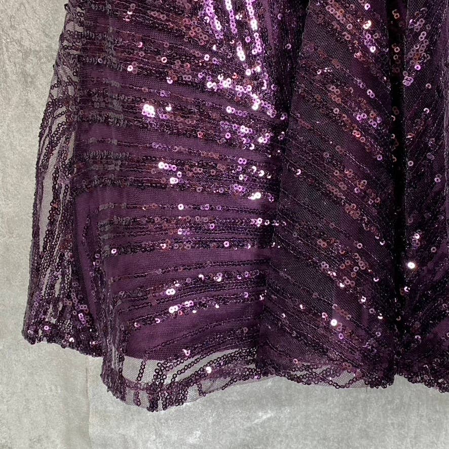 CITY STUDIO Juniors' Purple Satin Sequin-Hem Mini Fit & Flare Dress SZ 11