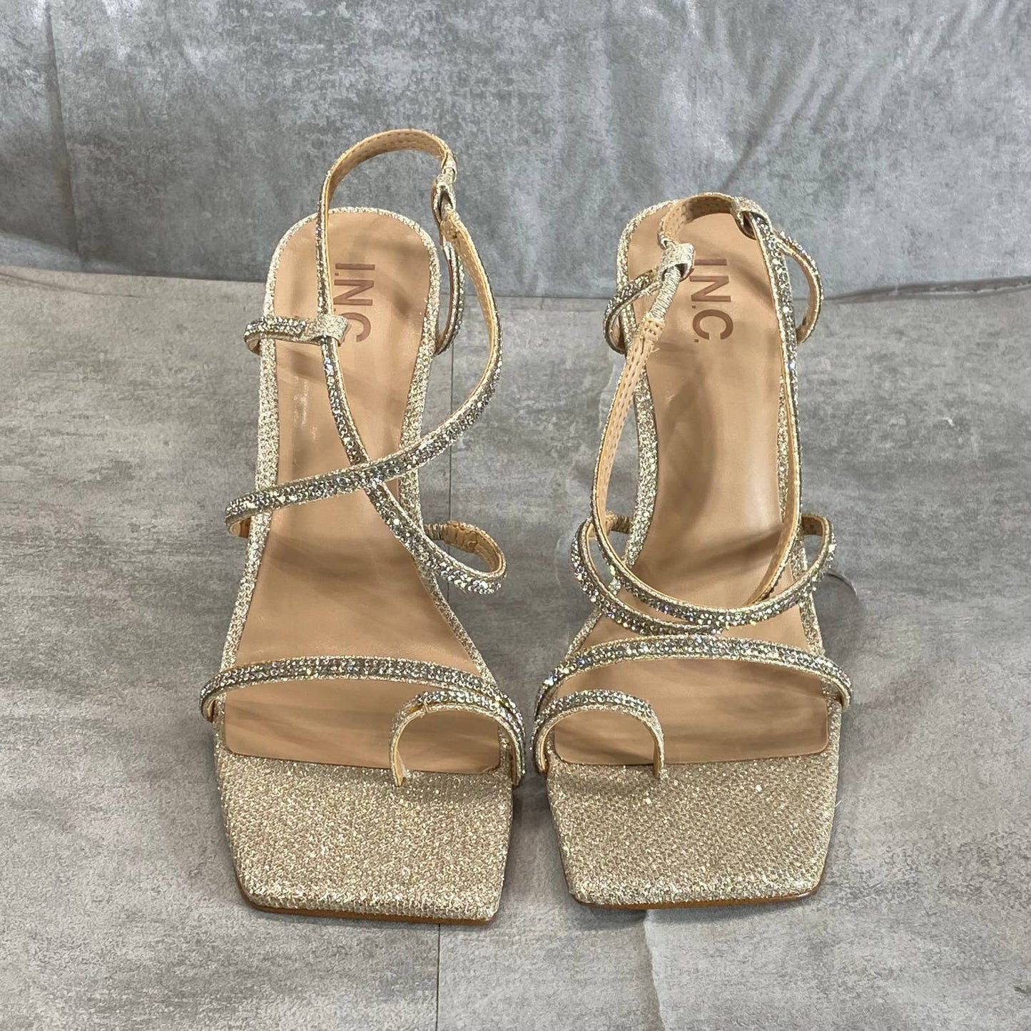 INC INTERNATIONAL CONCEPTS Women's Champagne Crystal Arti Strappy Sandals SZ 9.5