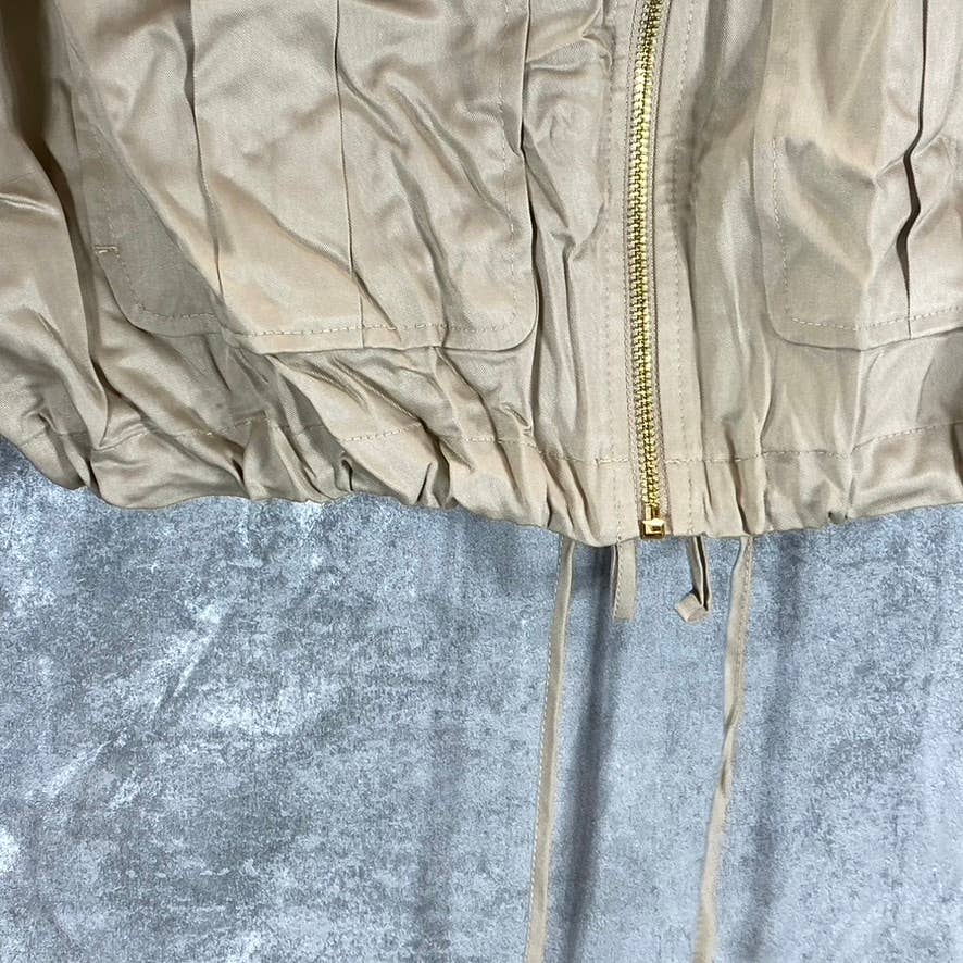 CALVIN KLEIN Women's Latte Zip-Front Drawstring Drop-Shoulder Cargo Jacket SZ S