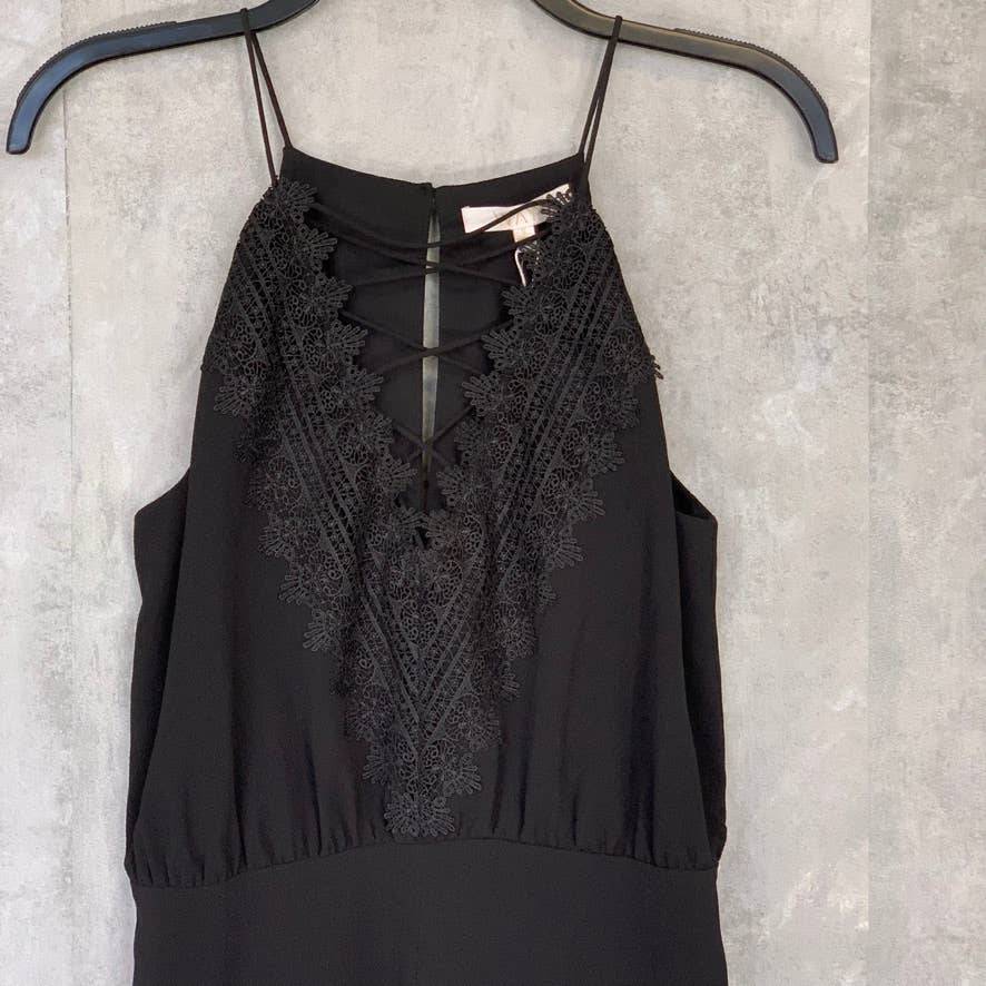 WAYF Solid Black Posie Lace-Up Sleeveless Pant Jumpsuit SZ S