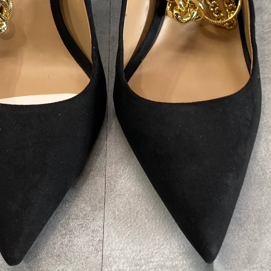 INC INTERNATIONAL CONCEPTS Women's Black Micro Sadelle Chain-Detail Pumps SZ 9
