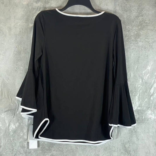 SAM AND JESS Women's Petite Black Crewneck 3/4 Bell-Sleeve Top SZ P/L