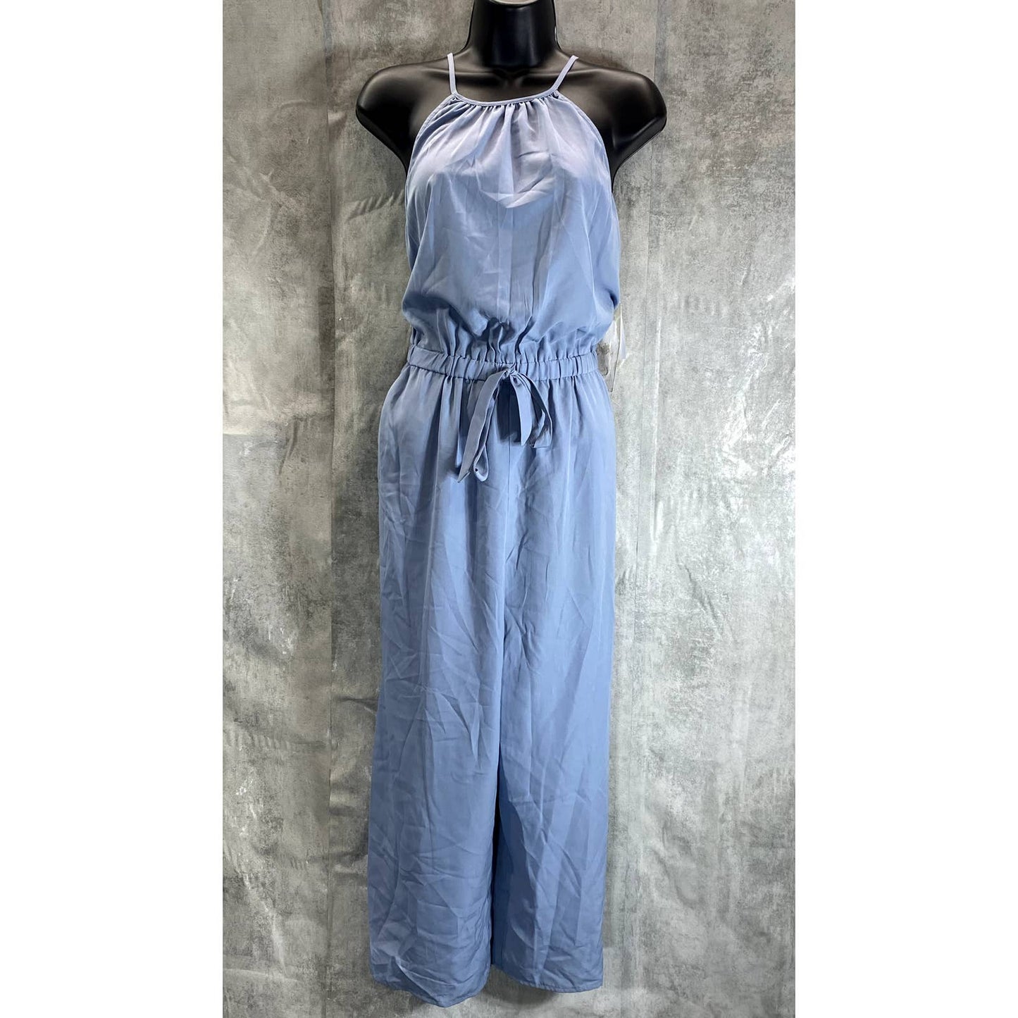 KINGSTON GREY Juniors' Chambray Sleeveless Pocketed Halter Cropped Jumpsuit SZ L