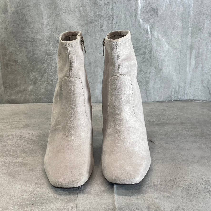 MARC FISHER Women's Light Gray Needit Stretch Square-Toe Block Heel Booties SZ 7