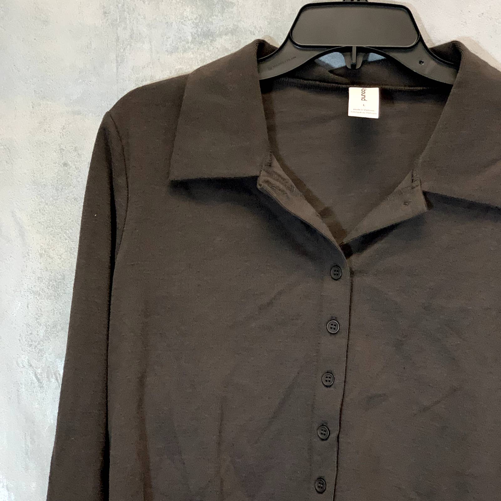 ABOUND Women's Gray Dark Charcoal Heather Button-Front Collared Long Sleeve Crop Top SZ L