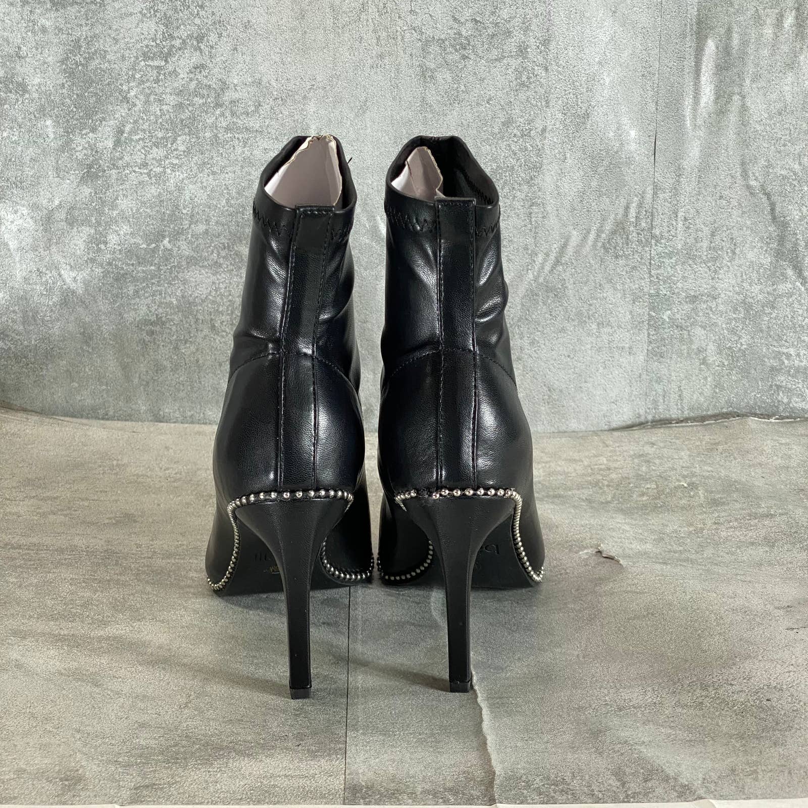 BAR III Women's Black Smooth Melanay Pointed-Toe Studded Stiletto Booties SZ 6.5