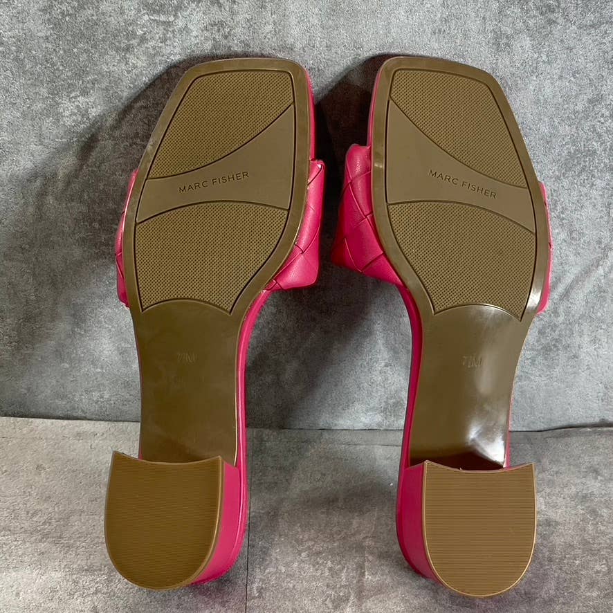MARC FISHER Women's Pink Casper Weave Square-Toe Slip-On Block-Heel Sandals