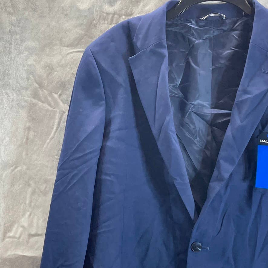 NAUTICA Men's Blue Solid Long Modern-Fit Two-Button Bi-Stretch Suit Jacket SZ46L