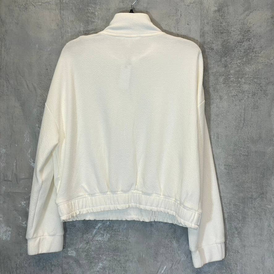 BB DAKOTA By Steve Madden Women's Ivory Just Zip It Textured Knit Pullover Sweatshirt SZ L