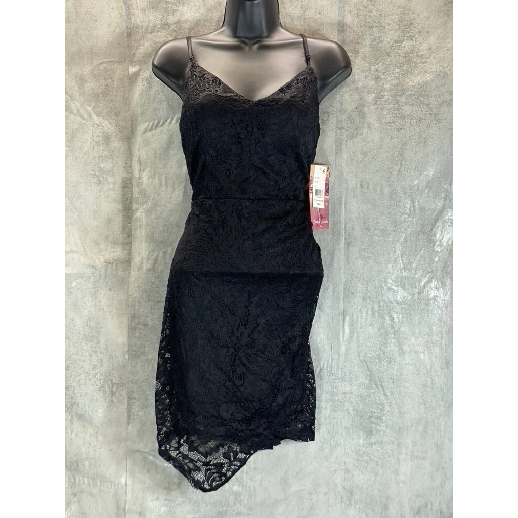 EMERALD SUNDAE Juniors' Black Lace V-Neck Asymmetrical Bodycon Mini Dress SZ XL