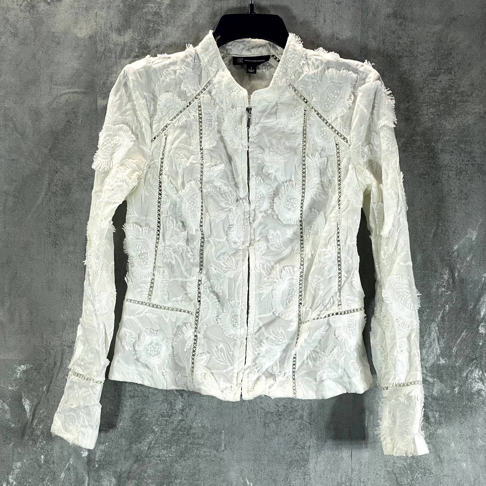 INC INTERNATIONAL CONCEPTS Women's Bright White Eyelash Embroidered Jacket SZ S
