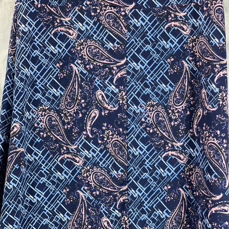 24SEVEN COMFORT APPAREL Women's Blue Printed Elastic Waist Knee-Length Skirt SZS