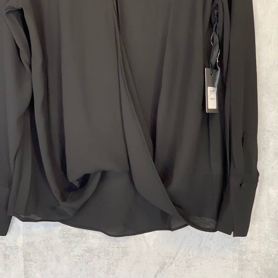 TROUVE Solid Black Lace-Up Wrap Long Sleeve Blouse SZ M
