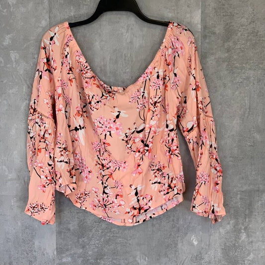 CUPCAKES AND CASHMERE Peach Parfait Printed Off-The-Shoulder Long Sleeve Top SZ XL