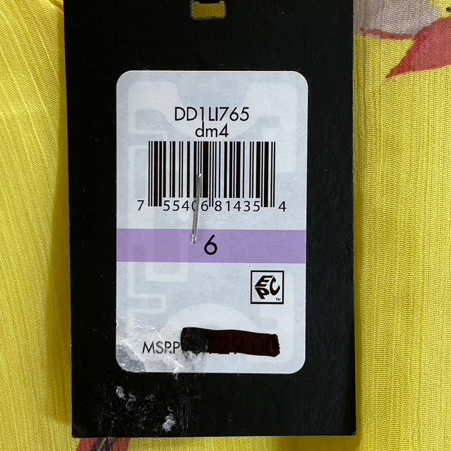 DKNY Women's Yellow Floral Smocked Flutter Short-Sleeve Hi-Low Hem Midi Dress