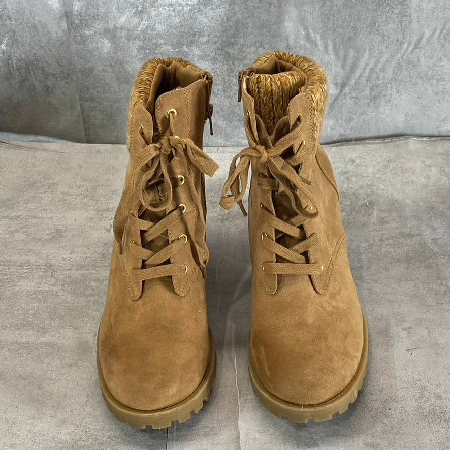 SUN+STONE Women's Chestnut Romina Lug-Sole Block-Heel Lace-Up Hiker Booties SZ10