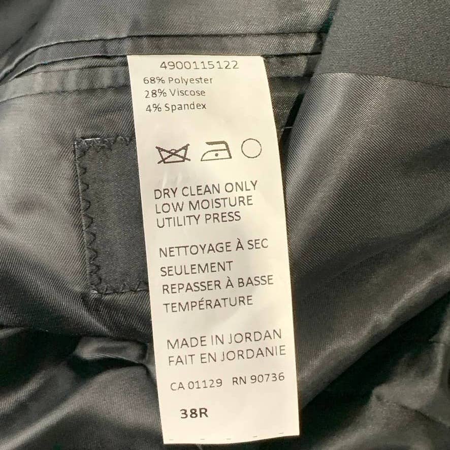 DKNY Men's Solid Black Modern-Fit Stretch Two-Button Suit Jacket SZ 38R