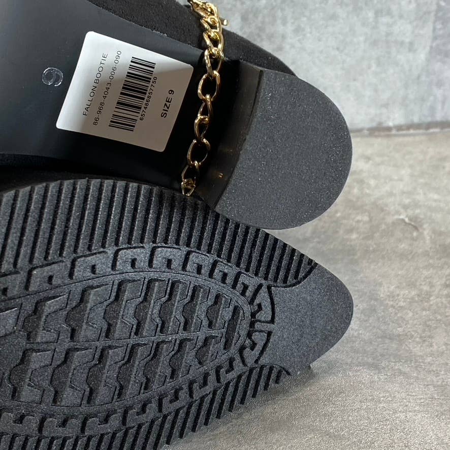 NEW YORK & COMPANY Women's Black Fallon Chain Side-Zip Block-Heel Booties SZ 9