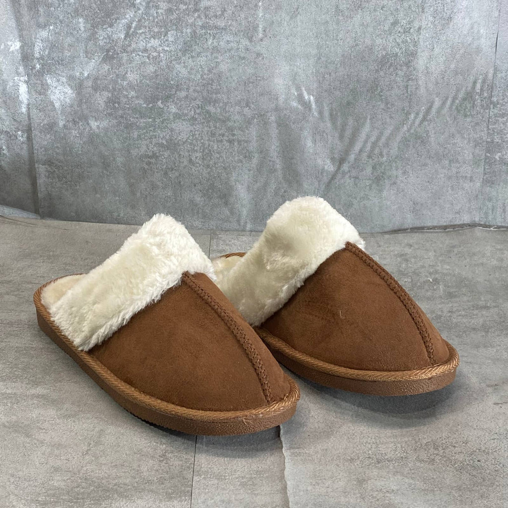 FINCH+ROBIN Girl's Chestnut Faux-Fur Round-Toe Slip-On Slippers SZ 4