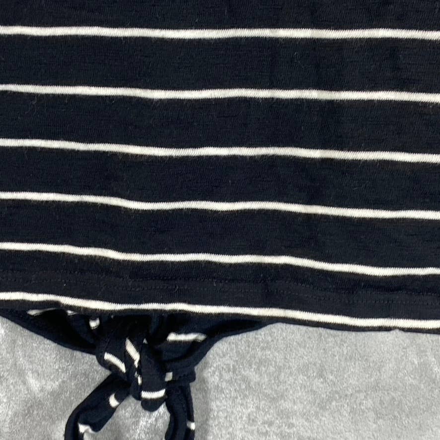 CALVIN KLEIN Women's Black Striped Crewneck Tie-Waist Short-Sleeve Top SZ XL