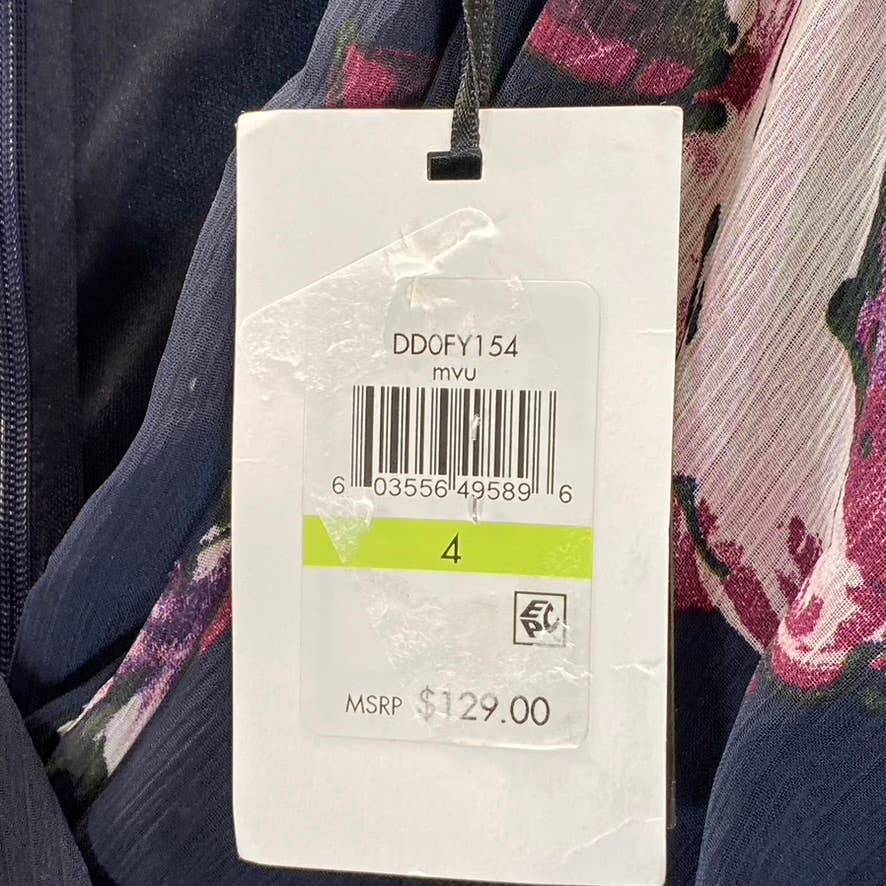 DKNY Women's Midnight Navy Flutter-Sleeve V-Neck Hi-Low Wrap Midi Dress SZ 4