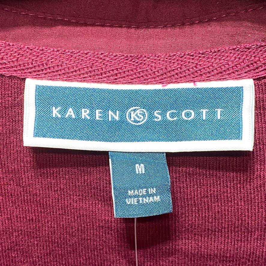 KAREN SCOTT Merlot Cotton 3/4 Roll-Tab-Sleeve Collar Top SZ M