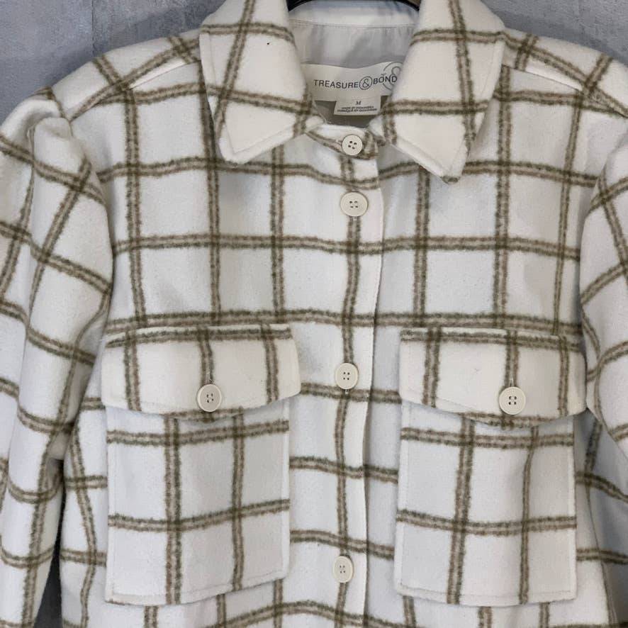TREASURE & BOND Ivory Carsonpane Plaid Puff Sleeve Shirt Jacket SZ M