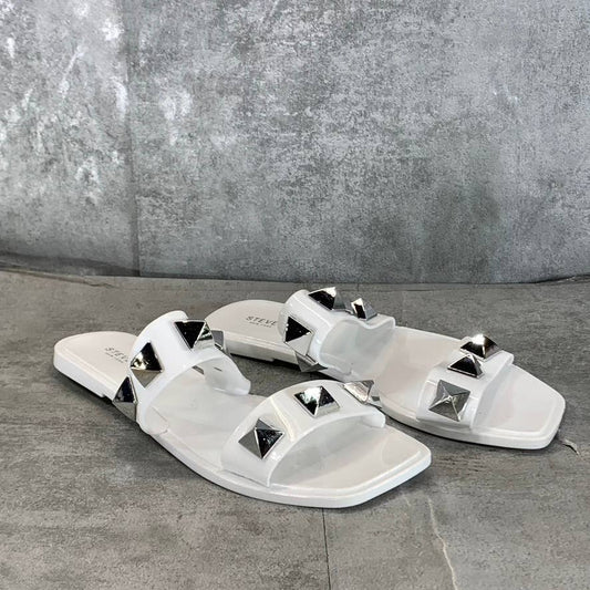 STEVEN NEW YORK Women's White Aleena Studded Square-Toe Sandals SZ 6