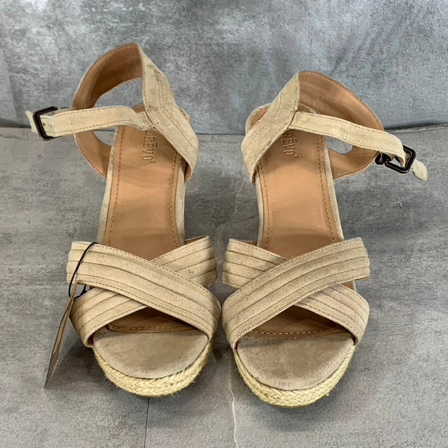 CREVO Women's Beige Suede Valentina Ankle-Strap Wedge Sandals SZ 8.5