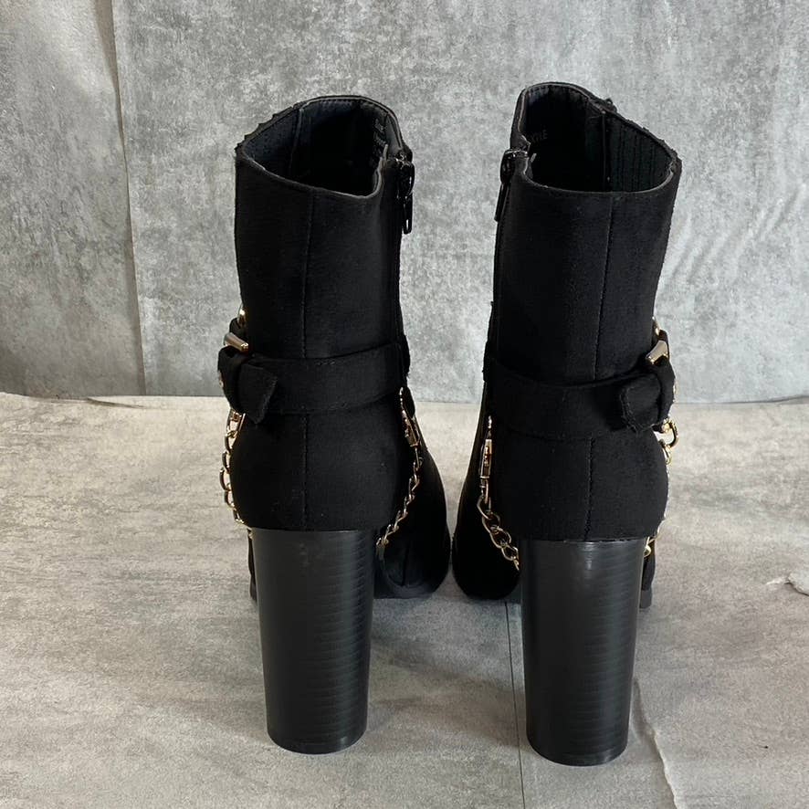 NEW YORK & COMPANY Women's Black Fallon Chain Side-Zip Block-Heel Booties SZ 9
