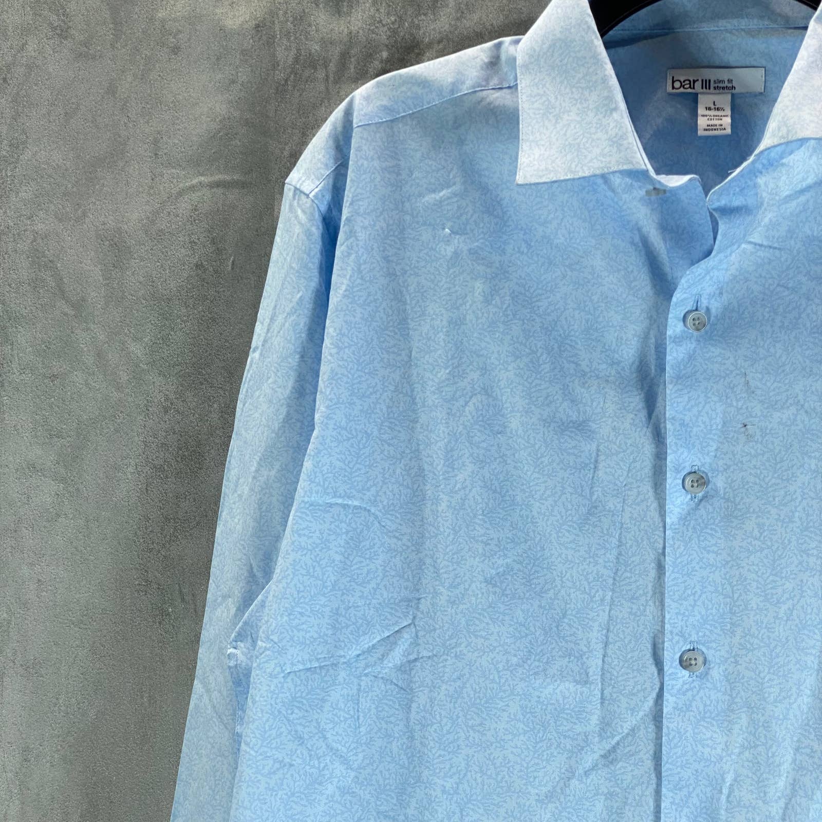 BAR III Men's Light Blue Slim-Fit Stretch Vintage Coral Dress Shirt SZL(16-16.5)
