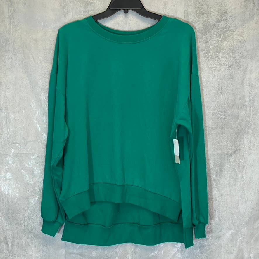 BP. Women's Green Trekking Oversized Crewneck High-Low Hem Pullover Sweater SZ M