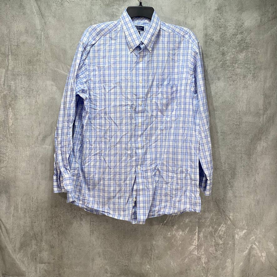CLUB ROOM Light Blue Regular-Fit Stretch Gingham Check Dress Shirt SZ 16 32/33