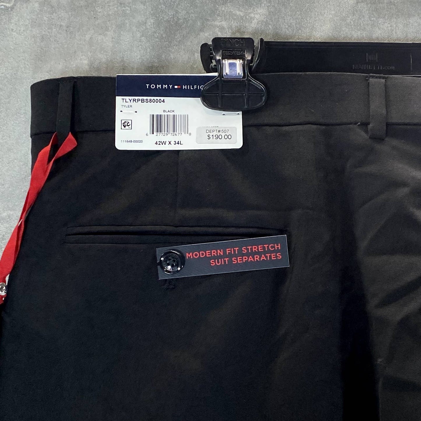 TOMMY HILFIGER Men's Black Modern-Fit TH-Flex Stretch Wool Suit Pants SZ 42X34