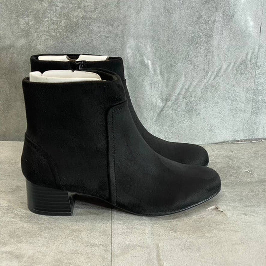 CLARKS COLLECTION Women's Black Suede Marilyn Side-Zip Block-Heel Boots SZ 6.5