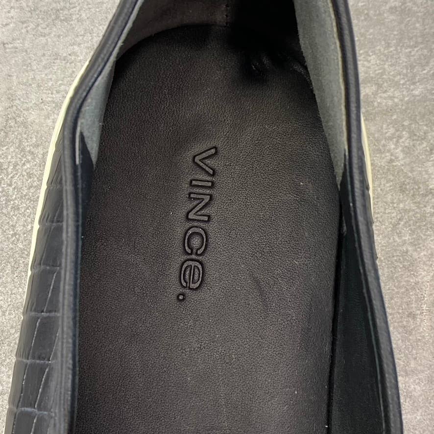 VINCE. Women's Black Leather Blair Croc-Embossed Slip-On Sneakers SZ 9.5